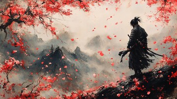 武士立树樱武士樱花水彩