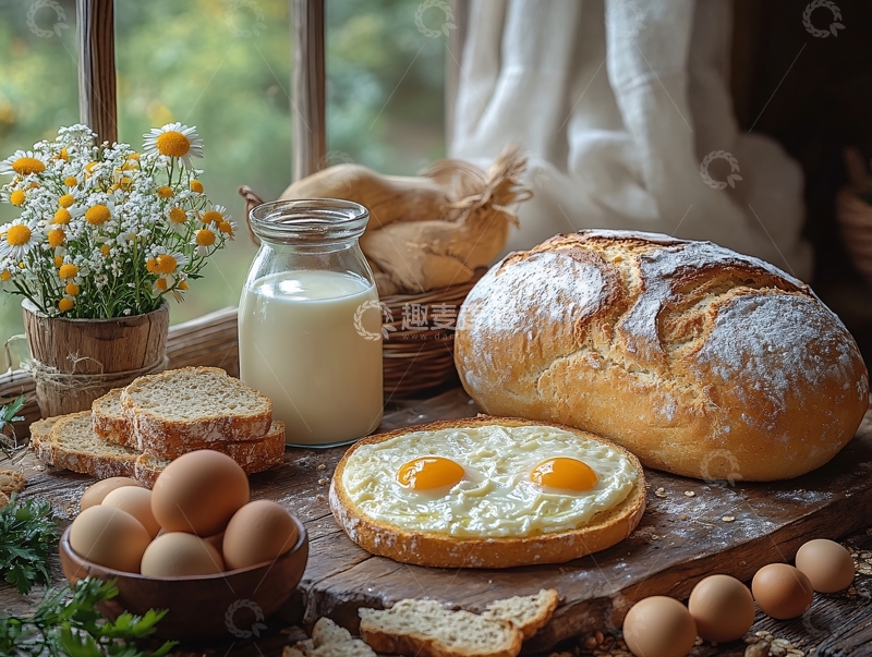 高清大图下载【趣麦麦图】早餐面包牛奶面包