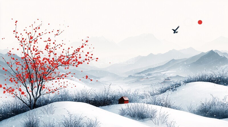 高清大图下载【趣麦麦图】立冬霜草飞鸟图3