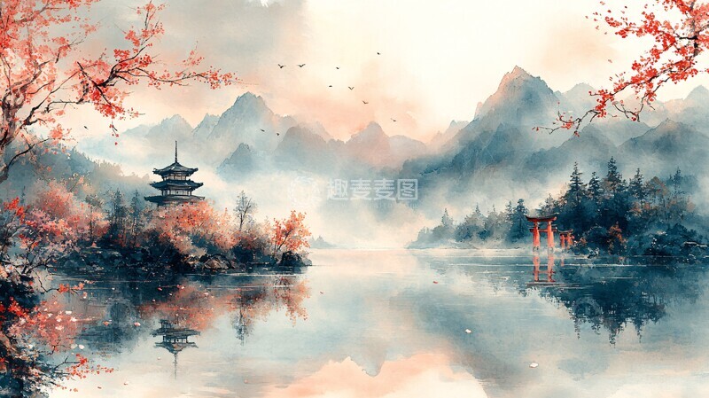 高清大图下载【趣麦麦图】山水樱雨山水樱雨河流