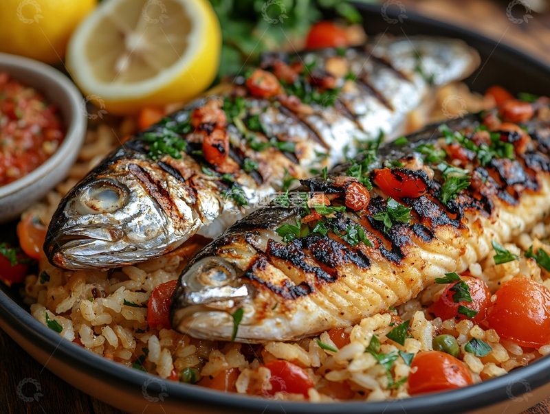 高清大图下载【趣麦麦图】米饭与烤鱼