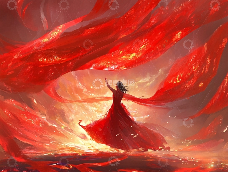 高清大图下载【趣麦麦图】红衣美人插画1