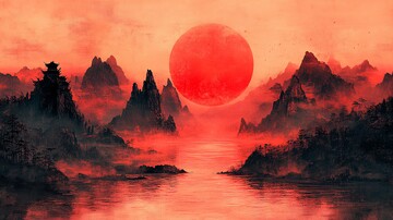 黑白红山水黑白山水背景