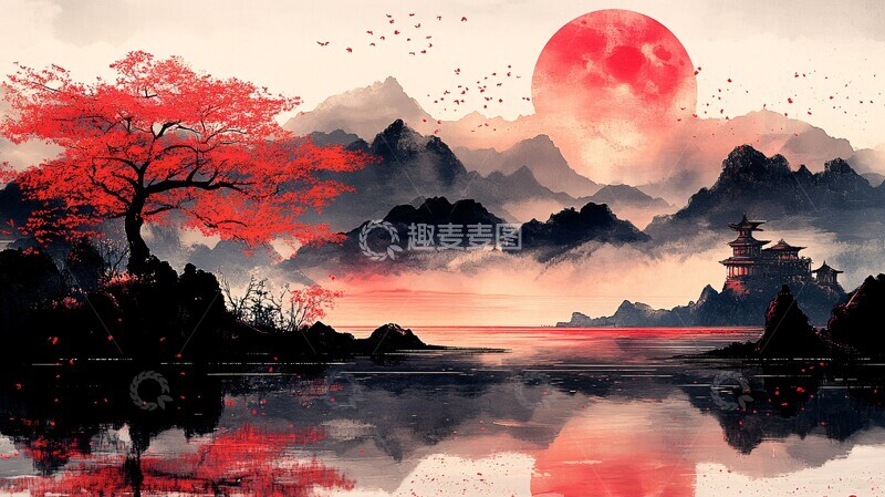 高清大图下载【趣麦麦图】山水墨色山水墨色黑色