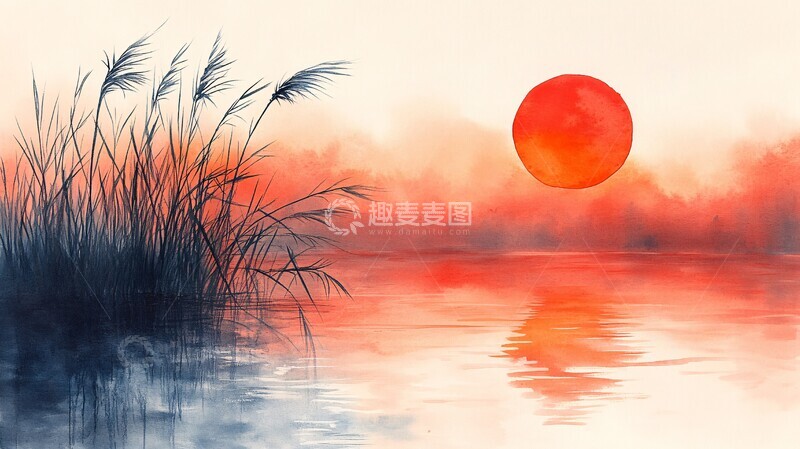 高清大图下载【趣麦麦图】夕阳下的芦苇1