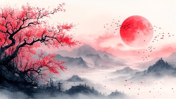 满月樱花图满月樱花粉红