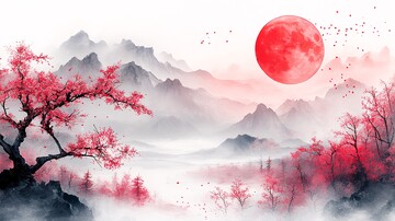 满月樱花图满月樱花粉红3
