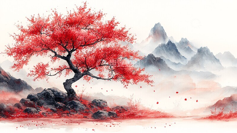 高清大图下载【趣麦麦图】樱花树手绘插画2