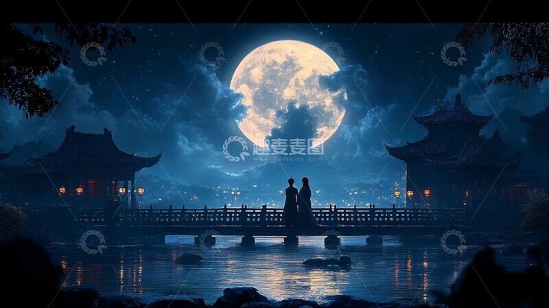 高清大图下载【趣麦麦图】明月桥上古风人