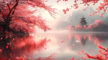 樱花与天鹅樱花天鹅景观