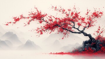 梅枝与红花梅花枝条红花