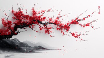 梅枝与红花梅花枝条红花3