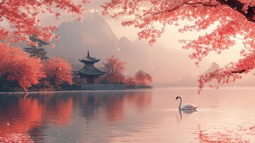 樱花与天鹅樱花天鹅景观1