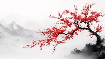 梅枝与红花梅花枝条红花1