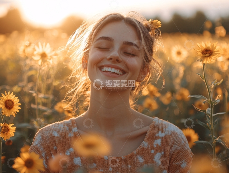 高清大图下载【趣麦麦图】葵花地里的女人1