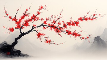 梅枝与红花梅花枝条红花2