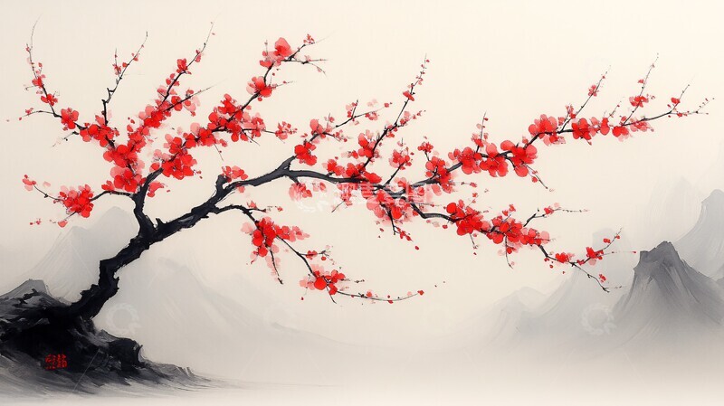 高清大图下载【趣麦麦图】-梅枝与红花梅花枝条红花2