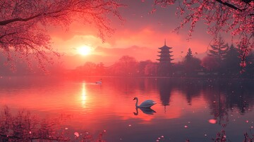 樱花与天鹅樱花天鹅景观2