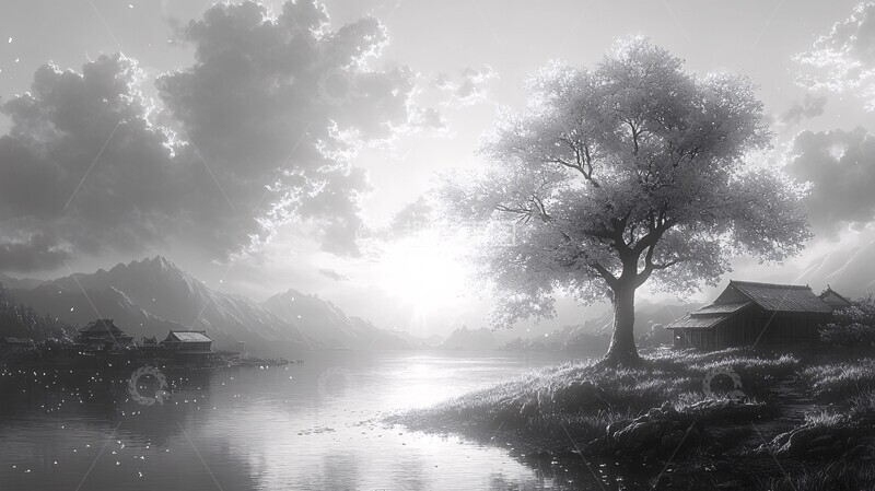 高清大图下载【趣麦麦图】樱花落日景色1