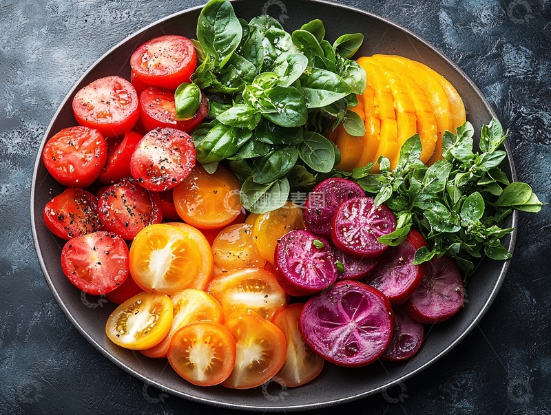 高清大图下载【趣麦麦图】盘装双色小番茄特写2