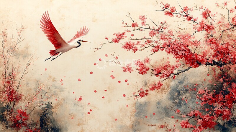 高清大图下载【趣麦麦图】樱花仙鹤飞天图