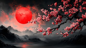 樱花枝头红日升