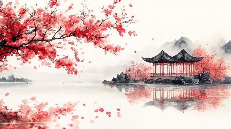 高清大图下载【趣麦麦图】桃花园与中式亭2