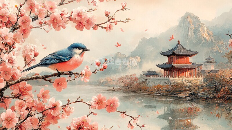 高清大图下载【趣麦麦图】花开富贵树下鸟3