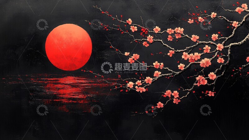 高清大图下载【趣麦麦图】樱花枝头红日升2