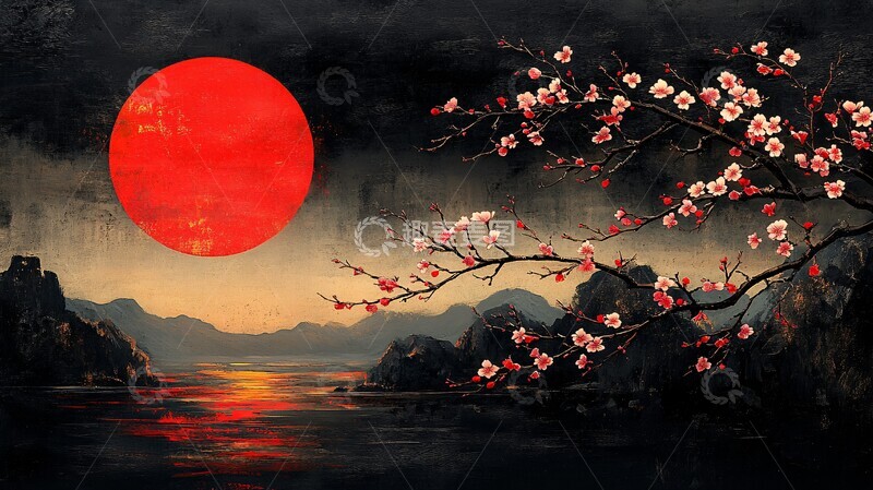 高清大图下载【趣麦麦图】樱花枝头红日升1