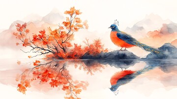白底孔雀插图