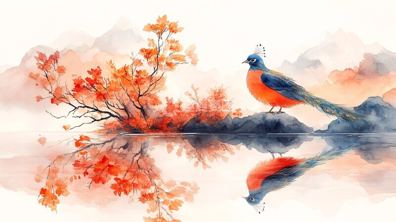 高清大图下载【趣麦麦图】白底孔雀插图