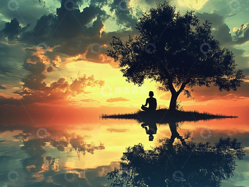 高清大图下载【趣麦麦图】树下人物剪影