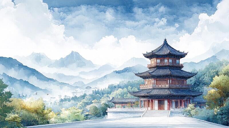 高清大图下载【趣麦麦图】玲珑塔九层国风图