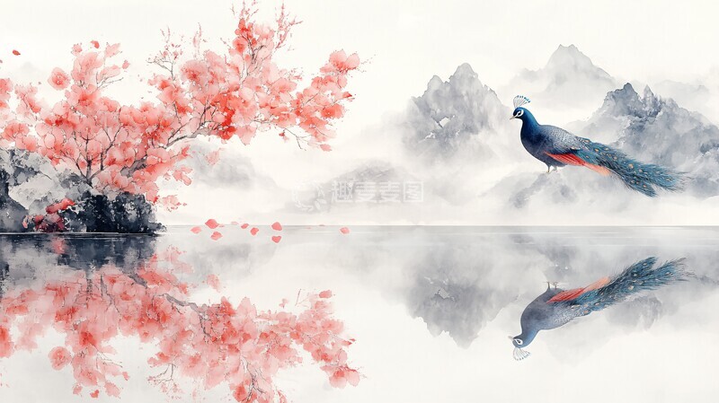 高清大图下载【趣麦麦图】白底孔雀插图2