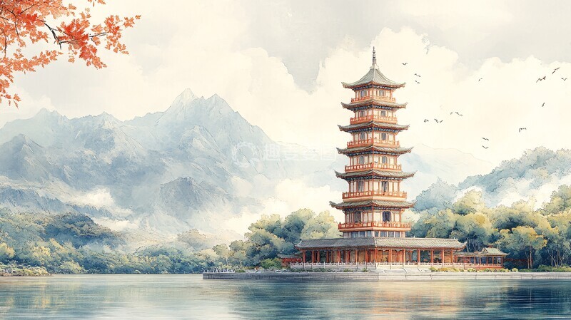 高清大图下载【趣麦麦图】玲珑塔九层国风图3