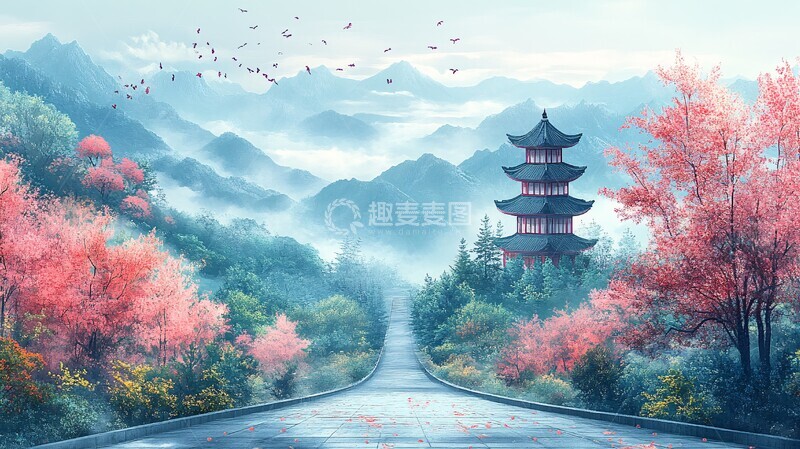 高清大图下载【趣麦麦图】玲珑塔九层国风图2