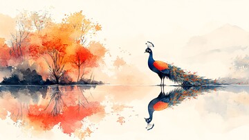 白底孔雀插图1
