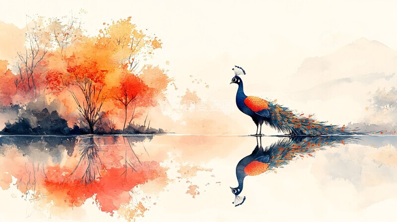 高清大图下载【趣麦麦图】白底孔雀插图1