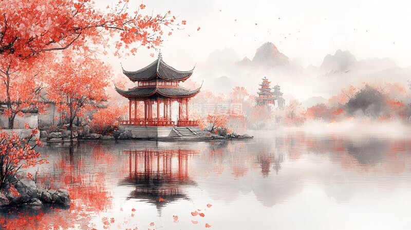 高清大图下载【趣麦麦图】桃花园与中式亭3