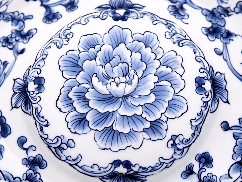 高清大图下载【趣麦麦图】蓝地白花大盘