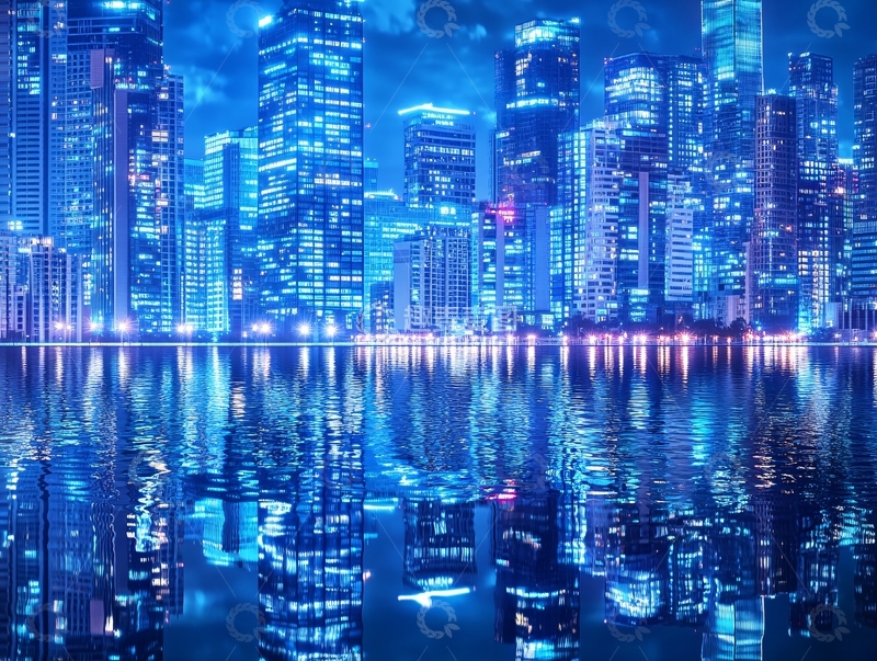 高清大图下载【趣麦麦图】湖边高楼霓虹夜色7