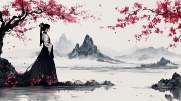 桃花树下的女子1