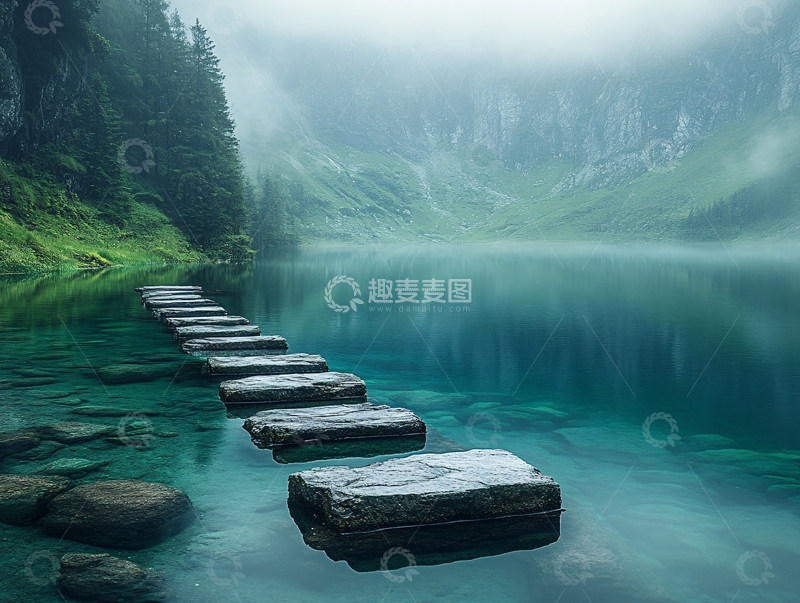 高清大图下载【趣麦麦图】唯美绿色台阶