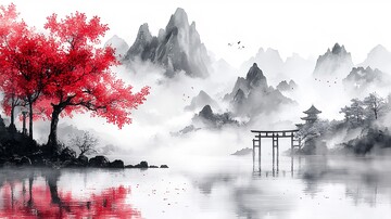 樱花树与神社1