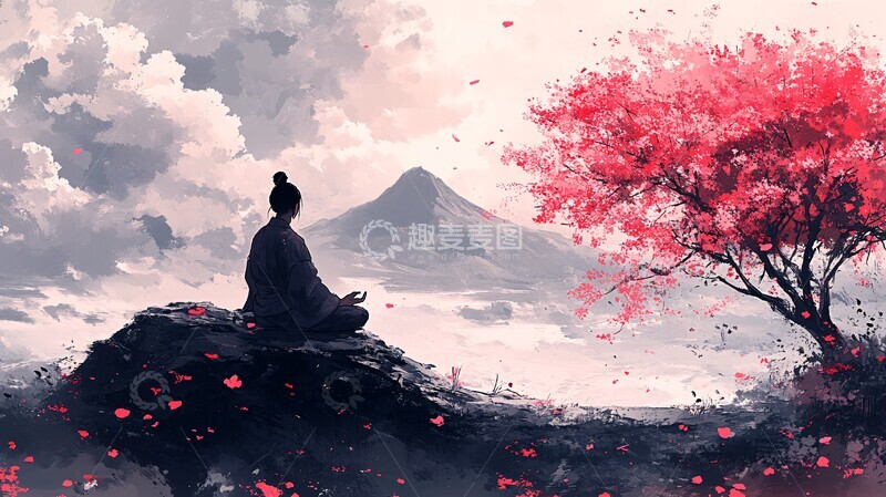 高清大图下载【趣麦麦图】樱花武士冥想