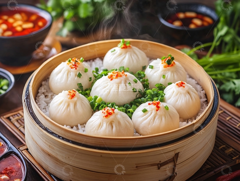 高清大图下载【趣麦麦图】小笼蒸包面食生煎