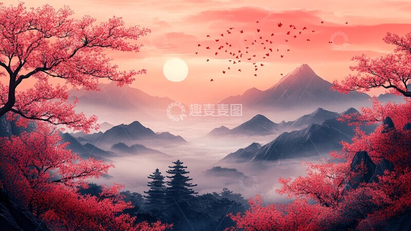 高清大图下载【趣麦麦图】樱花山景樱花景观树木