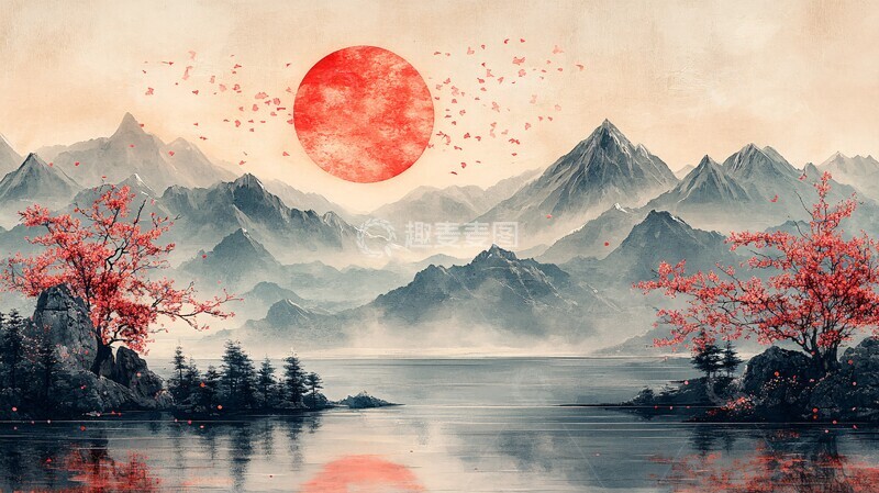 高清大图下载【趣麦麦图】樱花山水樱花山水风景