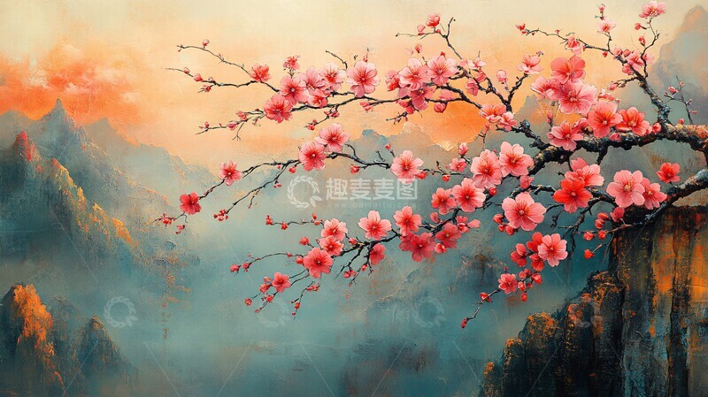 高清大图下载【趣麦麦图】樱花盛开背景字1